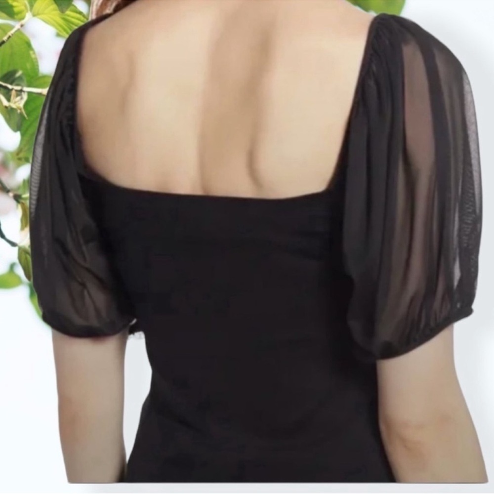 Intimately Free People Black Sheer Puff Sleeve Top - Picture 2 of 5